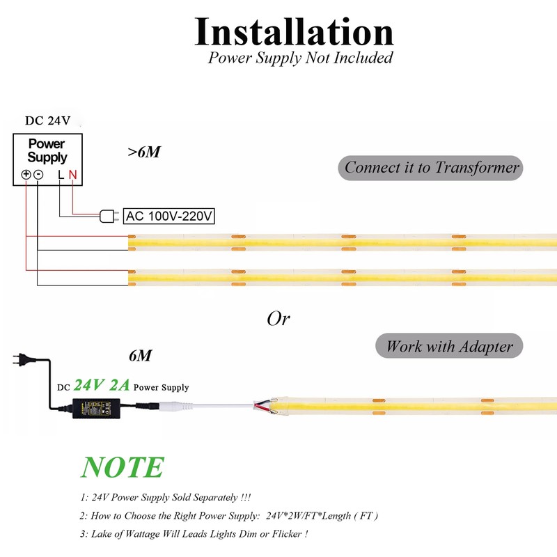 JOYLIT 24V COB LED Strip Lights 2700K Warm White Waterproof