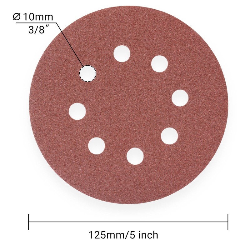 YoiYee 240 Grit Sanding Discs Pads, 8 Holes, 125mm/5-inch Hook