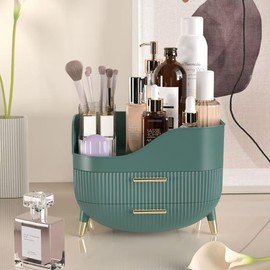 SIOOUI Make-up Organizer mit Schubladen, große Kapazität, Hautpflege-Organizer für Schminktisch, Kosmetik-Vitrinen mit Griff für Schlafzimmer, Badezimmer und Arbeitsplatte (Grün)