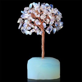 YATOJUZI Opal Crystals Tree Natural Crystals Gemstones Opalite Base Copper Wire Tree of Life for Positive Energy Reiki Good Luck Home Office Desk Decor Spiritual Gifts Meditation