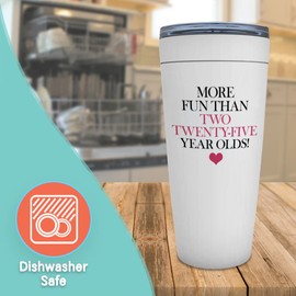 50th Birthday Viking Tumbler 20 oz, More Fun Than Two Twenty Five Year Old Funny Gift Idea for Mom Sister Daughter Aunt Boss Coworkers, White