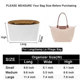LOUKAYCCI New Dupont Paper Purse Organizer Insert for Longchamp Le Pliage M Handbag Insert (White&Brown, Medium)