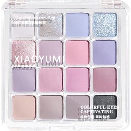 Paleta de Sombras de Ojos de 16 Colores en Azul, Morado y Rosa, Tonos Fríos con Acabados Mate y Brillantes, Glitter Plateado, Rosa, Lavanda y Negro, para Looks Naturales o Ahumados, Set de Maquillaje Portátil