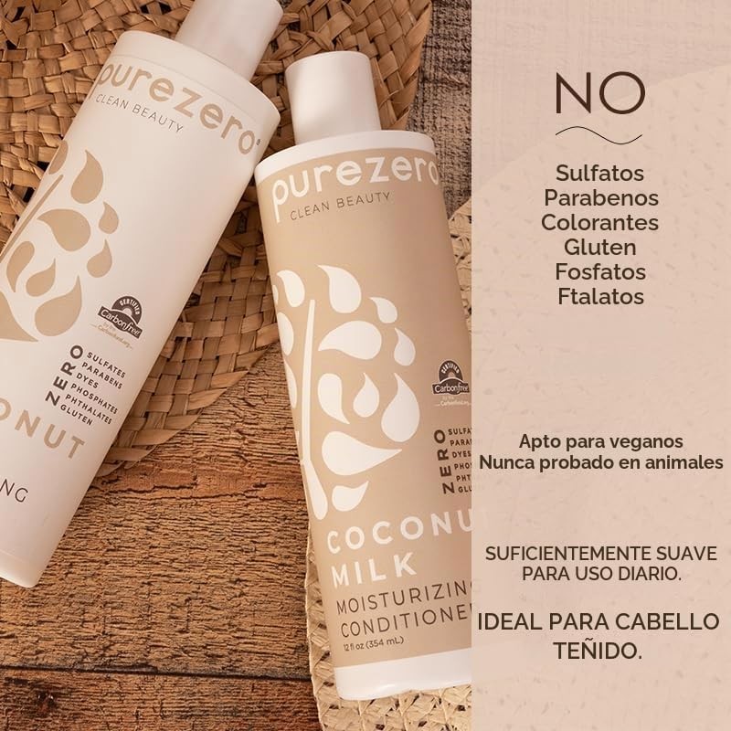 Purezero Set de Champú y Acondicionador de Leche de Coco