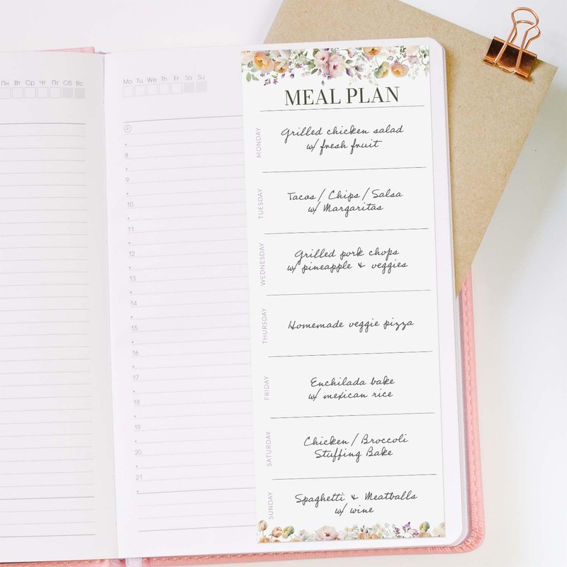 Floral Meal Planner Sticky Note Pad with Tear Off Shopping