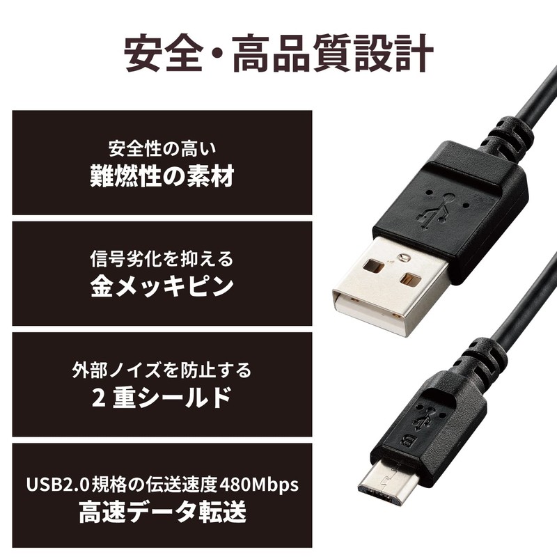 ELECOM デジカメ用USBケーブル microB フェライトコア 0.5m DGW-AMBF05BK
