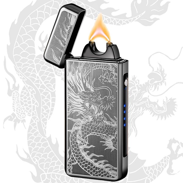 TIKIUKI - Encendedor eléctrico de dragón, recargable, resistente al viento, sin llama, arco de plasma, encendedores de metal de lujo, encendedores para velas, palo de incienso