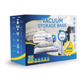 Simple Deluxe 20 Pack Space Saver Bags (4 Jumbo/4 Large/4 Medium/4 Small/4 Roll M) 80% Space Saver Bags with Travelling Pump for Quilts and Blankets Storage