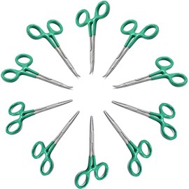 AAProTools 10 Green PVC Coated Grip Mosquito Locking Hemostat Forceps Straight & Curved 5" Ideal for All Types of Hobby and First Aid Kit