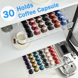 Coffee Pod Holder, Compatible with Nespresso Original Pods， Coffee Pod Organizer ,30-Capacity Clear Drawer Organizer & Stand