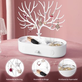 penobon Antlers Jewellery Stand with Drawers, Jewellery Tree Girls, Plastic Jewellery Holder, Earring Stand/Ring Stand/Chain Stand (White)