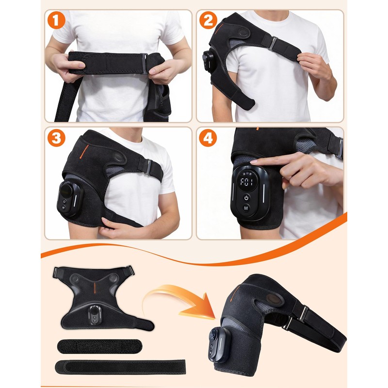 Shoulder Heating Pad with Massager & Magnetic Remote, Cordless Heating