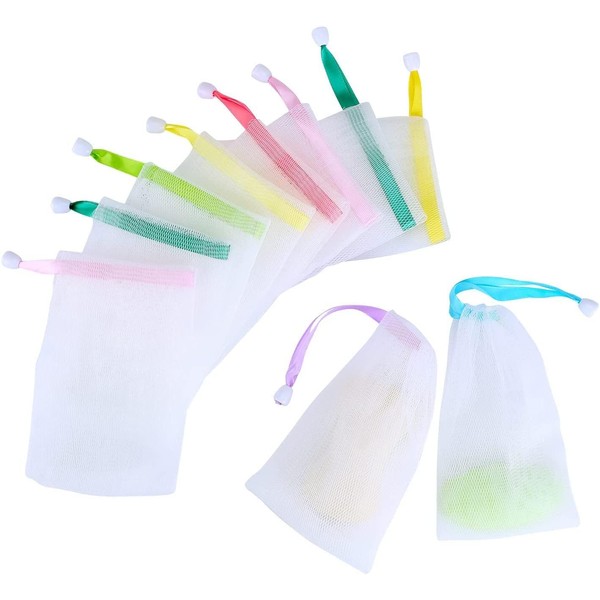 Soap Bags, Nylon Soap Bags, Pack of 10 Soap Net Soap Mesh Bag Natural Soap Bags for Foaming and Drying Soap and Facial Cleanser, Exfoliating Massage for Foaming