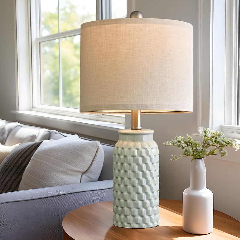 USumkky 20.5 inches Modern Ceramic Green Bedside Lamp Set of