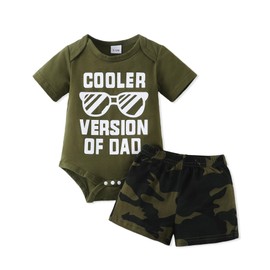 NZRVAWS Baby Boy Clothes Cooler Version of Dad Newborn Romper Camo Summer Spring Camo Shorts Set Infant Outfits Clothing 3PC Green