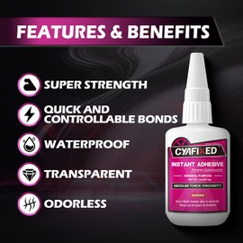 Medium-Thick Super Glue for Wood Plastic Ceramic, 56.8 Gram (2oz) All Purpose Clear Cyanoacrylate Adhesive, Heavy Duty CA Glue for 3D Printing PLA Model Shoe Aquarium Leather Glass Rubber Craft