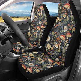 Quelytytrip Mushroom Daisy Print Auto Seat Covers for Cars Trucks and SUVs,Forest Mushroom Floral Car Seat Covers for Front Seats,Truck Seat Protectors