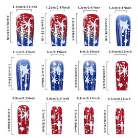 24Pcs Independence Day Press on Nails Patriotic Red Blue White Fake Nails Medium French Tip Glue on Nails Glitters Stars Design USA Nail Kit Acrylic Nails for Women 4th of July Manicure Decorations