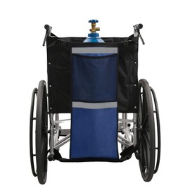 Oxygen Tank Holder for Wheelchiars, Oxygen Cylinder Bag with Adjustable Straps and Mesh Storage Pockets Fits D & E Cylinder, Fit for Walker, Rollator, Scooter (Blue)