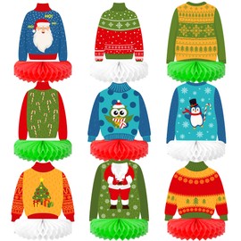 KatchOn, Christmas Ugly Sweater Honeycomb Centerpieces - Pack of 9 | Ugly Sweater Centerpiece for Honeycomb Christmas Decorations | Ugly Sweater Party Decorations | Christmas Centerpieces For Tables