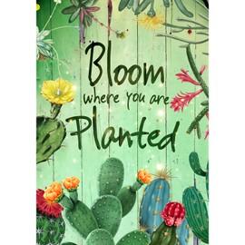 America Forever Bloom Where You Are Planted Spring House Flag Floral 28 x 40 Inch Double Sided Seasonal Outdoor Yard Decorative Summer Spring Cactus House Flag