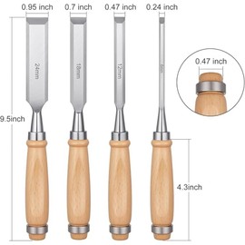 Wood Chisel Set, 4 Pieces, Professional Woodworking Tools (6mm, 12mm, 18mm, 24mm)