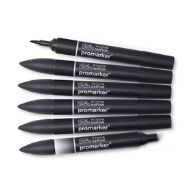 Winsor & Newton, Promarker, Black & Blender, Set of 6, Alcohol Based Dual Tip Markers