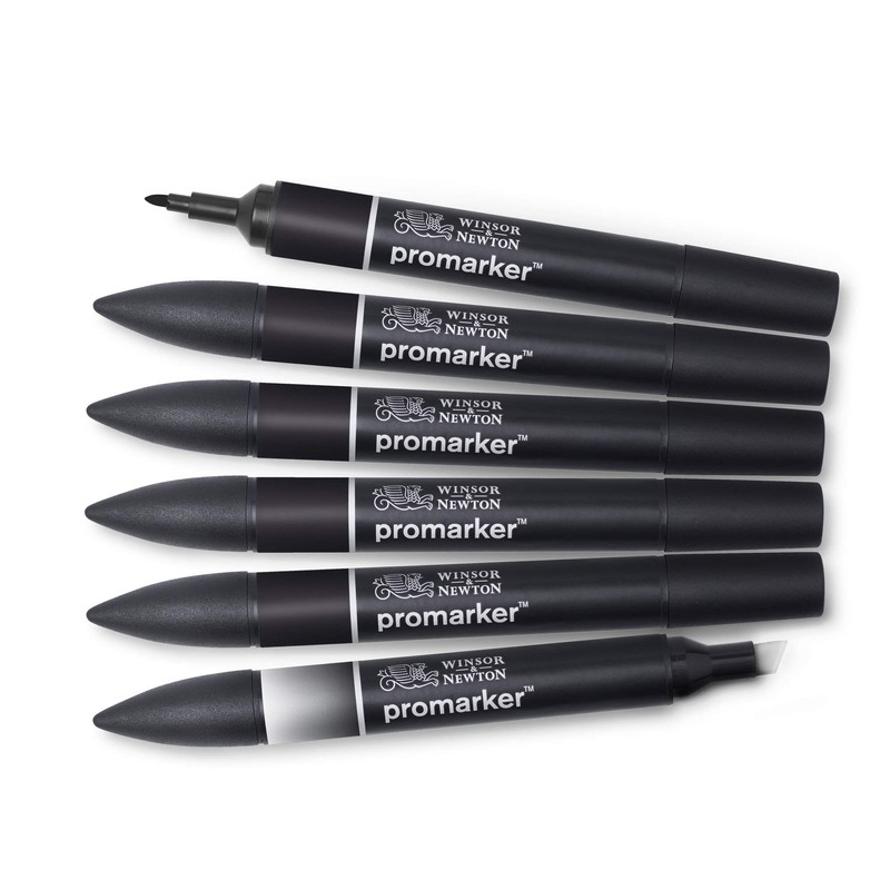 Winsor & Newton, Promarker, Black & Blender, Set of 6,