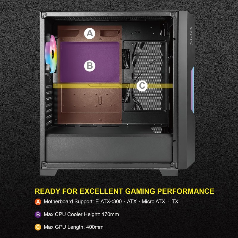 AZZA CSAZ-520BG Guardian/Gaming/ATX Mid-Tower/Computer Case/Tempered Glass Panel