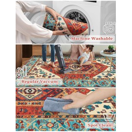SERISSA Boho Washable Runner Rug, 2'6"x10' Rug Runner Non-Slip Vintage Orange Hallway Kitchen Runner Rug Ultra Soft Print Distressed Tribal Floor Carpet Runner for Bedroom Bathroom Laundry Room