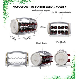 CoTa Global Napoleon Metal Wine Rack - Freestanding Barrel Shape Metal Wine Holder for 10 Wine Bottles, Decorative Bottle Rack Floor Stand, Rustic Countertop Wine Storage Shelf Organizer for Wine Bar