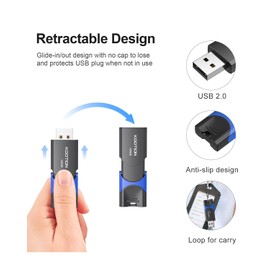 KOOTION 128GB Flash Drive 3 Pack USB Flash Drives Multicolor USB Drive Retractable Thumb Drive USB 2.0 Flash Drive Zip Drives High Speed Jump Drives with LED Indicator - 3Pack (Red, Green, Blue)