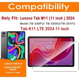 Lnuyefn [2 Pack] Screen Protector for Lenovo Tab M11/Tab K11 LTE 2024, Tempered Glass Film Guard for Lenovo Tablet M11/K11 Model TB-330FU/TB-330XU Anti-Scratch 9H Hardness Bubble-free Clear