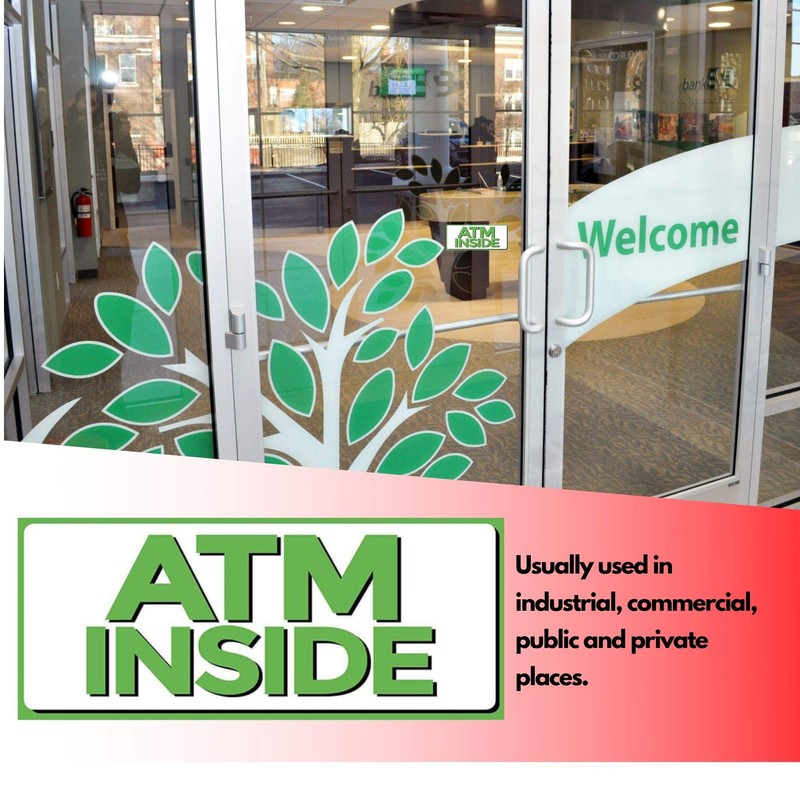 ATM Inside Vinyl Sign, 5" x 12" Sticker Decal, 3