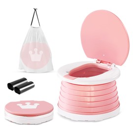 Travel Potty for Toddlers, Portable Potty for Toddlers Foldable Kids Training Toilet Seat for Boys Girls Baby Carry Potty Children Car Potty Chair for Camping Park with 2 Rolls Bag（Pink）