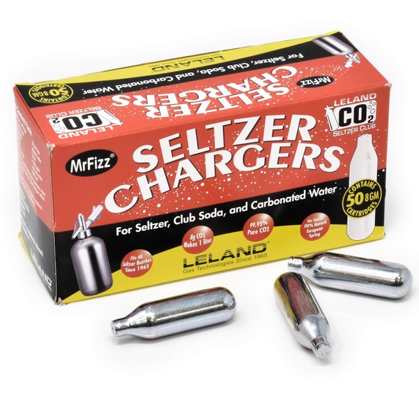 100 Leland (LE10 CO2) CO2 Soda Chargers - 8 Gram C02 Seltzer Water Cartridges For Use With Hamilton Beach Fizzini, and all 1Liter / Quart Soda Siphons
