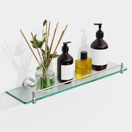 KOCOK 20 Inches Glass Shelves for Bathroom, Brushed Nickel Floating Glass Shelf Stainless Steel Tempered Glass Bathroom Shelves for Wall Mount Modern