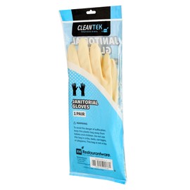 Restaurantware-Clean Tek Professional 22 Mil Large Cleaning Gloves, 1 Pair Of Long Cuff Gloves - No-Slip Grip, No-Powder, Yellow Latex Gloves For Kitchen Cleaning, Ideal For Washing Dishes
