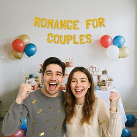 Meowoo Romantic Couple's Decor, 7.7-Inch Glittery Gold Letters, Thick Cardstock, Easy Assembly Banner for Love Celebration, Party Supplies