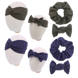 Sugarmelon Mommy and Me Headband Set Mother Baby Matching Turban Headband for Toddler Baby Girls Women Scrunchies Hair Bow Hairbands (Navy and Olive)