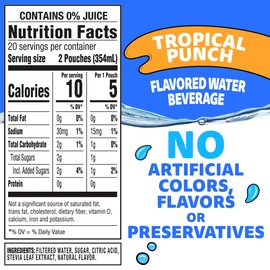 Capri Sun Roarin' Waters Tropical Punch Flavored with other natural flavor Water Beverage, 40 ct Pack, 4 Boxes of 10 Drink Pouches