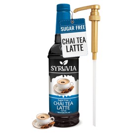 Syruvia Sugar Free Chai Tea Syrup With Syrup Pump Dispenser – Chai Tea Syrup Flavor, 25.4 fl oz - Perfect for Cocktails, ice Tea, Desserts, Italian Sodas, Ice and More, Kosher and Gluten-Free