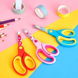 Zicolu Left Handed Kids Scissors, Lefty Safety Toddler Children Scissors, Small Craft Scissors with Blunt Tip - Fun Print Blade, Great for DIY, Arts, Home, School Classroom Use, Assorted Color, 6-Pack