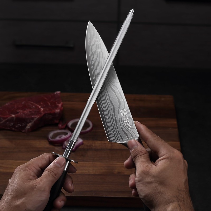 PAUDIN 10 Inch Honing Steel, Knife Sharpening Steel, Professional Carbon