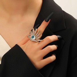 Allereya Punk Crystal Evil Eye Ring Evil Eye Finger Ring Gold Eye Cz Ring Elastic Rings Evil Eye Turkish Ring Eyeball Art Ring Jewelry for Women
