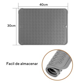 KINGTLE Tapete de Silicona para Secar Platos 30*40cm Estera de Secado Resistente Calor Antideslizante Tapete de Secado para Cocina Cafetería Encimera Fregadero con Cepillo de Silicona