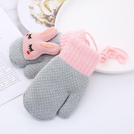 Kids Toddlers Thermal Gloves Baby Stretch Mittens Winter Thick Knitted Gloves with String Warm Fluffy Full Finger Mittens Fleece Gloves Cold Weather Ski Gloves Hanging Gloves for Boys Girls Age 4-8