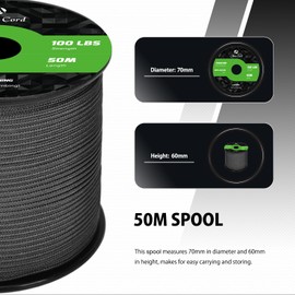 Abma Cord Paracord 2 mm 50 m 100% Nylon Rope Type I Cord with 1 Core All-Purpose Rope - Max. 45 kg (100 lbs) - Black