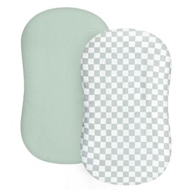 DILIMI Baby Lounger Covers, 2 Pack Muslin Newborn Lounger Cover, Soft Comfortable Removable Infant Pillow Slipcover for Girl and Boy, Green Checkered (Lounger not Included)