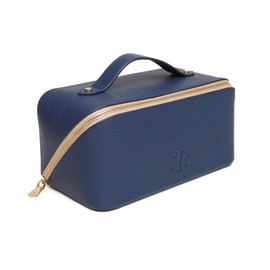 The London Train Case Beauty Concertina Fold Out Organiser Vanity Toiletry Bag Make-Up Case by Alice Wheeler (Navy and Stone)